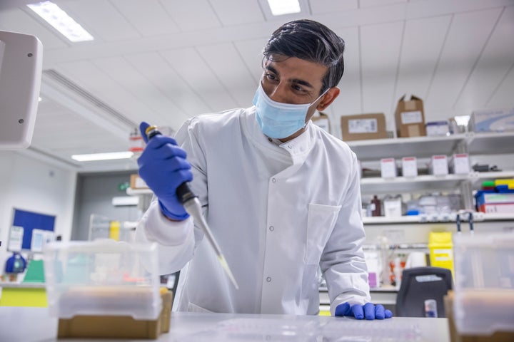 Chancellor Rishi Sunak at the Imperial Clinic Research Facility at Hammersmith Hospital