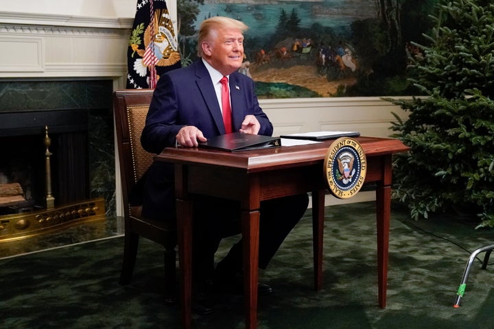 President Donald Trump arrives for a Thanksgiving video teleconference with members of the military forces at the White House last month.