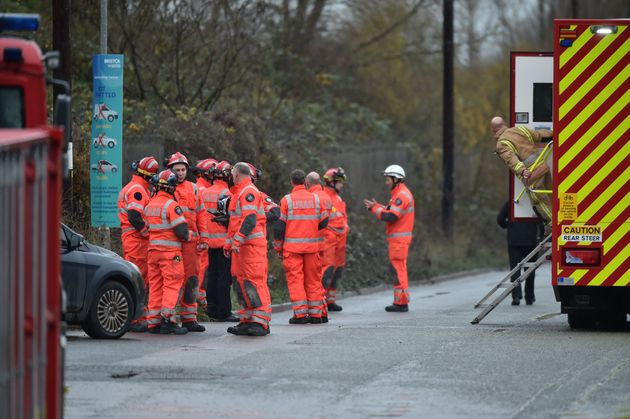 The scene in Avomouth, Bristol, as fire crews, police and paramedics are responding to a large explosion at a warehouse where there have been multiple casualties.