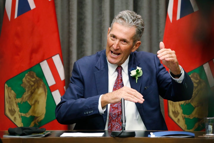 Manitoba Premier Brian Pallister speaks to media in Winnipeg on Oct. 7, 2020.