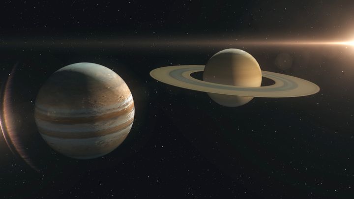 木星（左）と土星のイメージ画像
