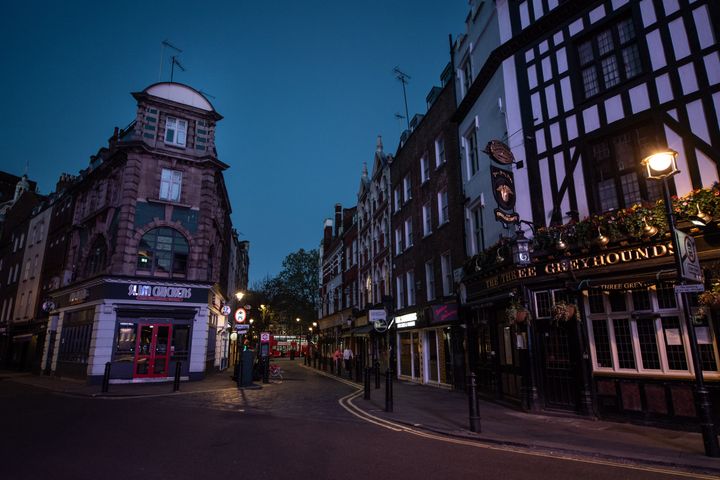 Closed bars and restaurants and empty streets on a Saturday night in Soho, London, during the coronavirus pandemic (file picture)