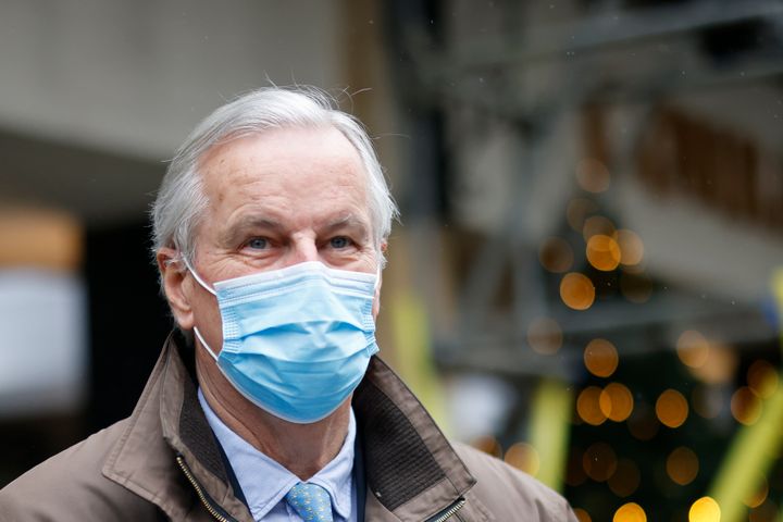 EU chief negotiator Michel Barnier walks to a conference centre in central London on Friday as talks continue on a trade deal between the EU and the UK