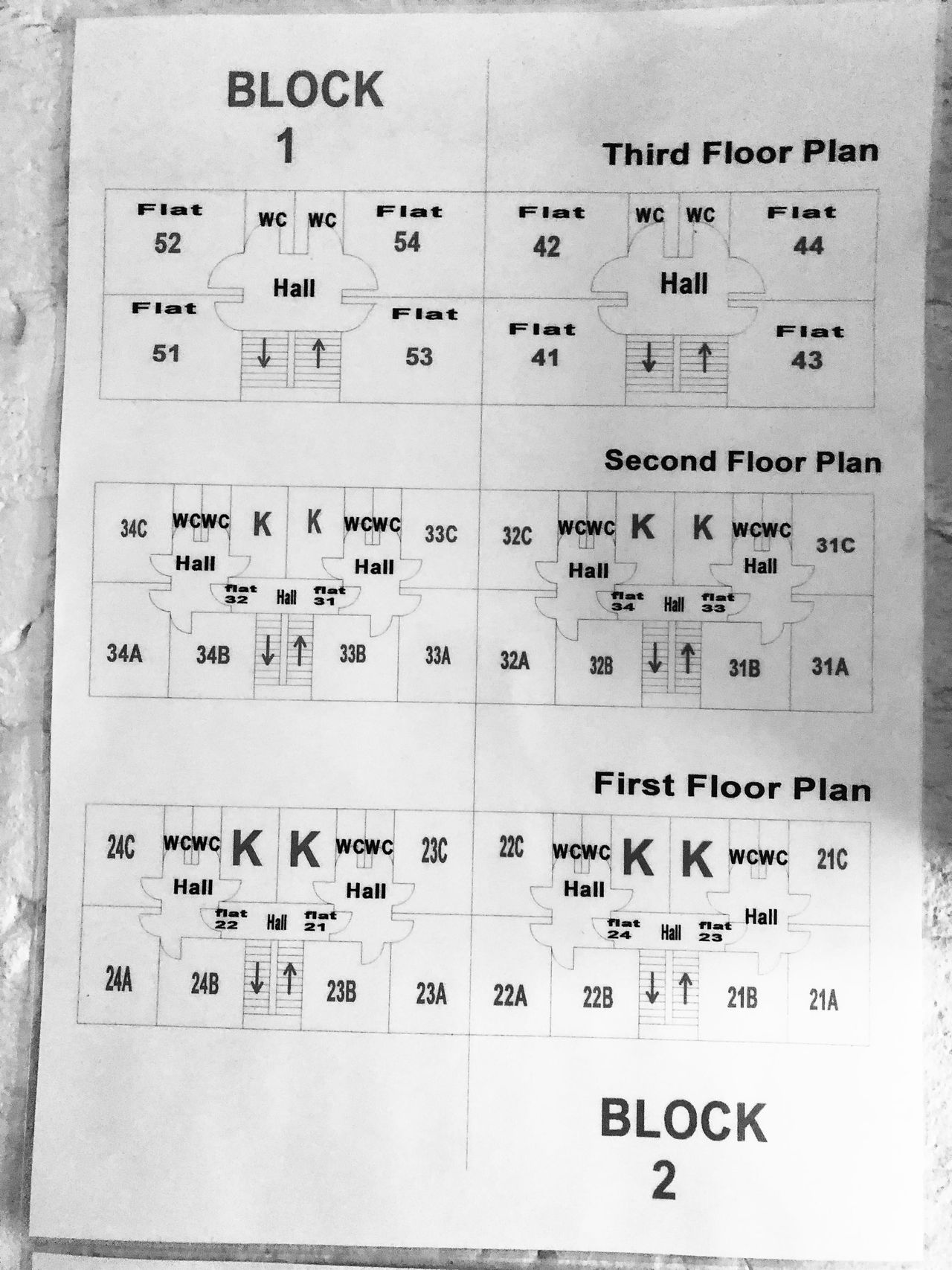 Floor plans in the building where Jankhana lives show how flats on the first and second floor are divided into separate units of accommodation with shared kitchens and bathrooms