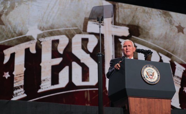 Vice President Mike Pence was among the speakers at the Southern Baptist Convention's annual meeting on June 13, 2018, in Dallas. Leaders of the denomination have failed to condemn racist rhetoric from President Trump even as they have pushed aside efforts to end racial injustice.