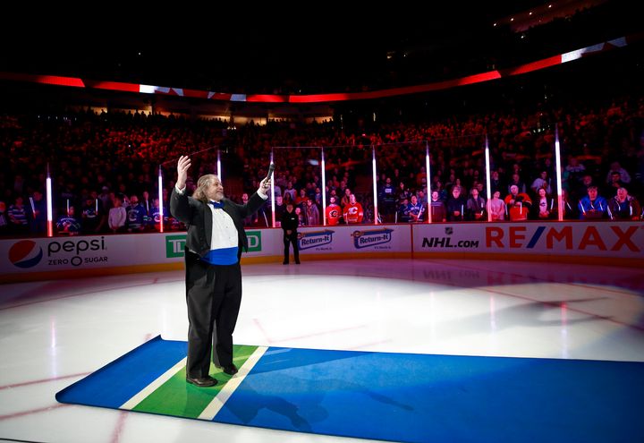 Mark Donnelly sang the national anthem before the Vancouver Canucks played the Calgary Flames in Vancouver on Feb. 9, 2019.