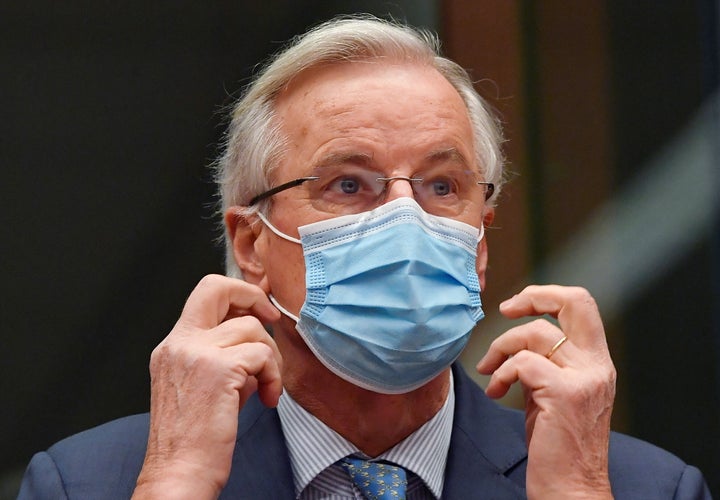 EU chief Brexit negotiator Michel Barnier takes part in a meeting of ambassadors of European Union governments in Brussels on Monday