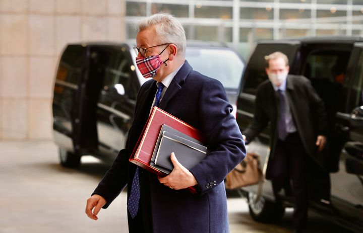 Britain's chancellor of the Duchy of Lancaster, Michael Gove arrives at EU headquarters in Brussels on Monday