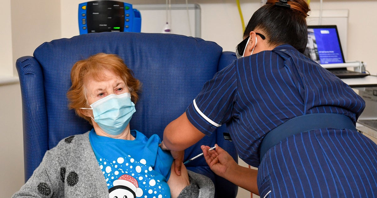 UK's First Vaccine Patient Margaret Keenan Pictured Being Given Pfizer