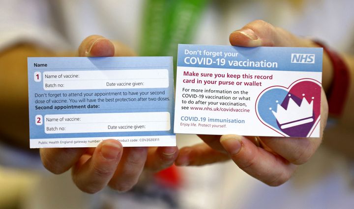 The NHS card given to patients vaccinated with the Covid-19 jab. 