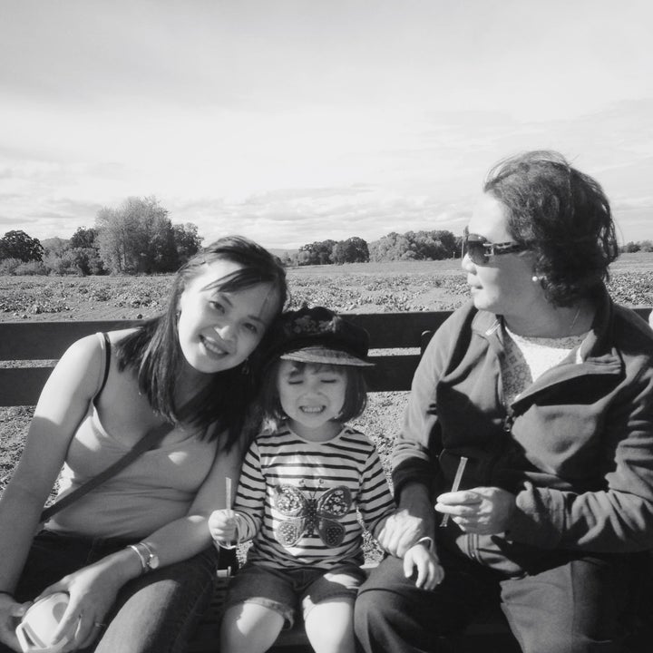 From left to right: the writer, her daughter and the writer's mother.