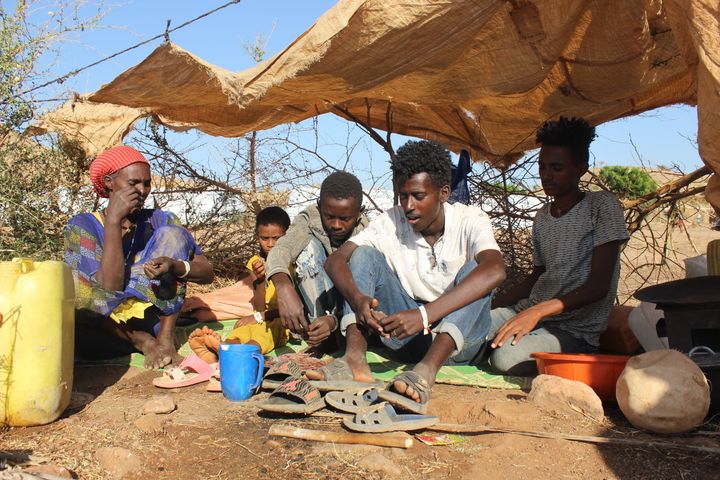 A family of five take shelter in Um-Rakoba camp, Sudan
