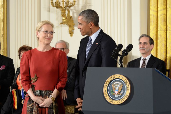 President Barack Obama presents the 2015 Presidential Medal of Freedom to Meryl Streep as well as 18 others.