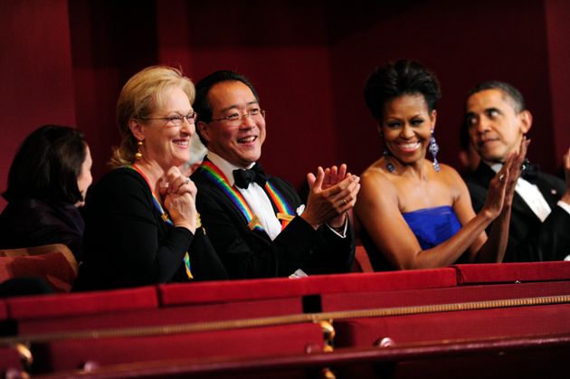 Yo-Yo Ma, Meryl Streep and the Obamas pictured at the 34th Annual Kennedy Center Honors. 