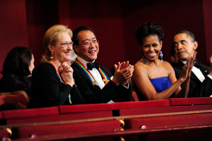 Yo-Yo Ma, Meryl Streep and the Obamas pictured at the 34th Annual Kennedy Center Honors. 