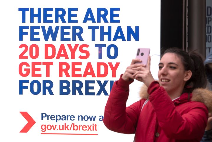 UK government posters along Edinburgh's Princes Street advising people to prepare for Brexit
