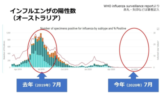 WHO Influenza surveillance reportより 赤丸・矢印などは筆者記入