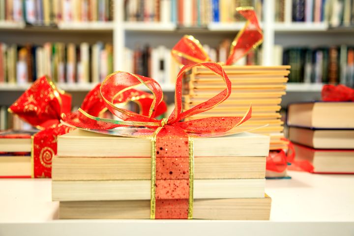 Books with a bow, Christmas present.