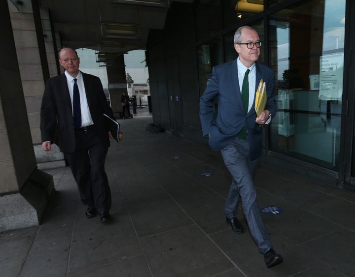 Chris Whitty (left) and Sir Patrick Vallance arrive for their hearing