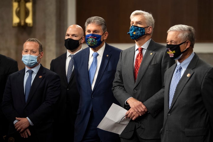 A bipartisan group of lawmakers unveiling a COVID-19 emergency relief framework last week.