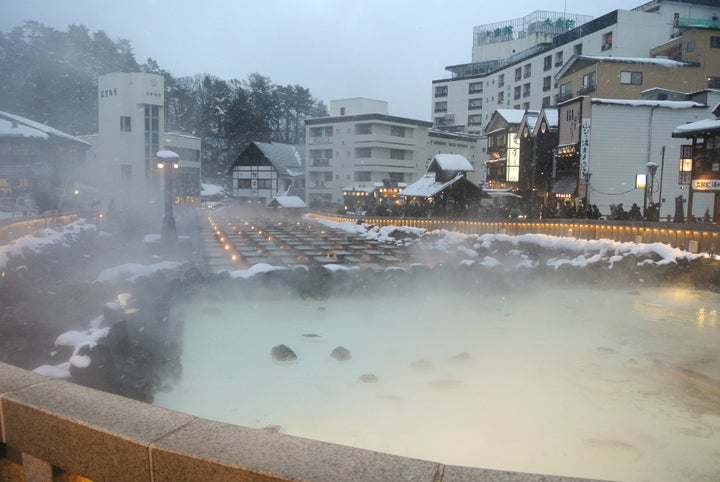 草津温泉の温泉街中心にある湯畑（2018年）