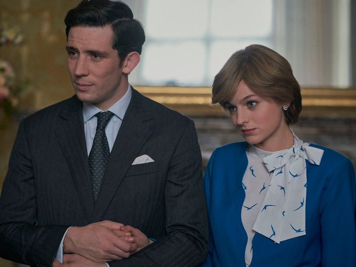 Josh O'Connor as Prince Charles with Emma Corrin as Princess Diana in The Crown