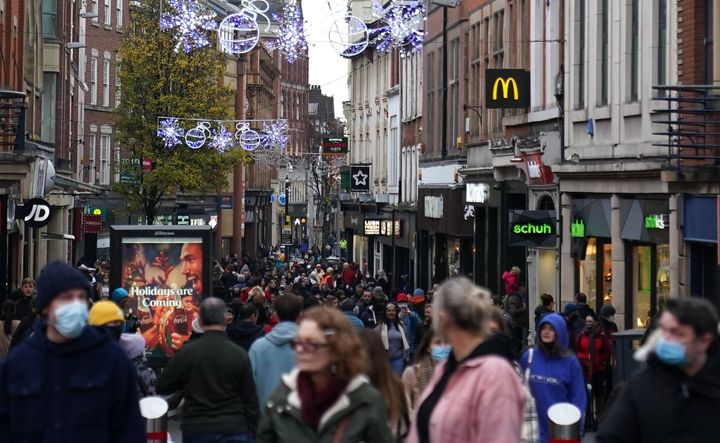 Shoppers in Nottingham city centre on December 6 2020. 