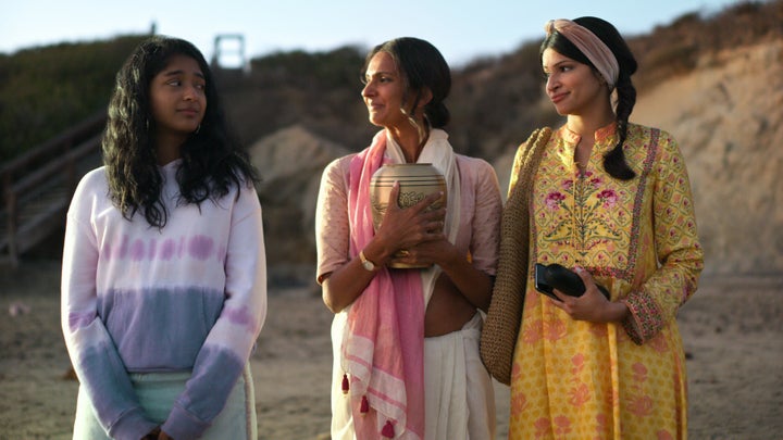 Maitreyi Ramakrishnan with Poorna Jagannathan and Richa Shukla Moorjani in "Never Have I Ever."