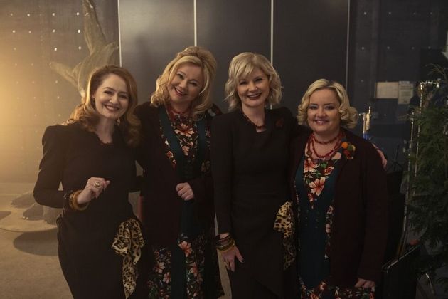 Beth (centre left) and Caroline with their Chilling Adventures Of Sabrina counterparts 