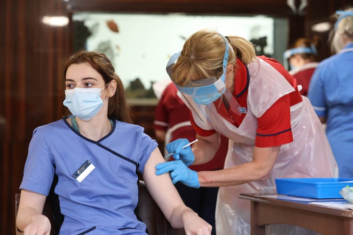 Care home staff received the Pfizer vaccine in the U.K. this week. 