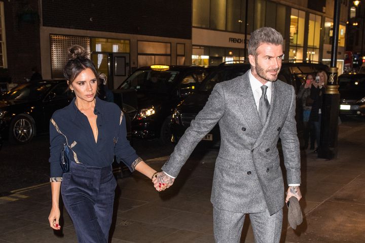 David and Victoria Beckham arrive at the Brasserie of Light at Selfridges in London, for the London Fashion Week Men's AW19 closing dinner.