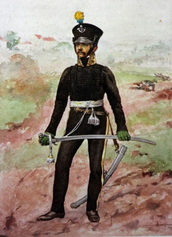 Στολή Πρώσσου στρατιωτικού της περιόδου των Ναπολεοντείων πολέμων. Η στολή αυτή απετέλεσε την έμπνευση για τον σχεδιασμό της στολής του Ιερού Λόχου του Αλεξάνδρου Υψηλάντη.