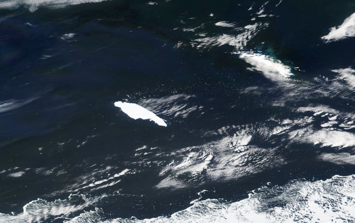 A satellite image of the A-68A iceberg near South Georgia island in the South Atlantic, taken November 21, 2020. 