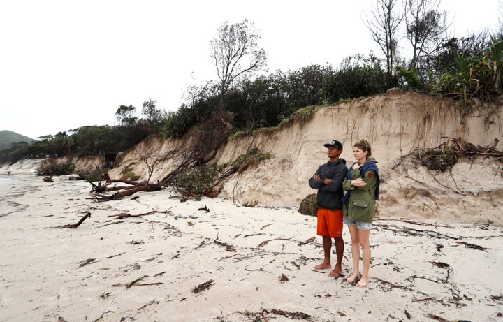 Long stretch of coastal areas have disappeared due to erosion along the beach side, December 14, 2020 in Byron Bay, Australia. Byron Bay's beaches face further erosion as wild weather and hazardous swells lash the northern coastlines of New South Wales. 