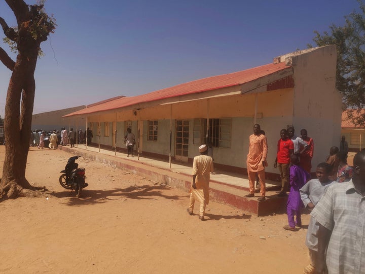 People gather inside the Government Science Secondary School in Kankara, Nigeria, on Dec. 12, 2020. 