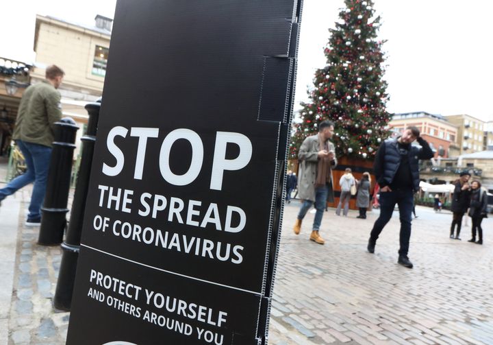 <strong>A 'Stop the spread of Coronavirus' sign seen in Covent Garden. </strong>