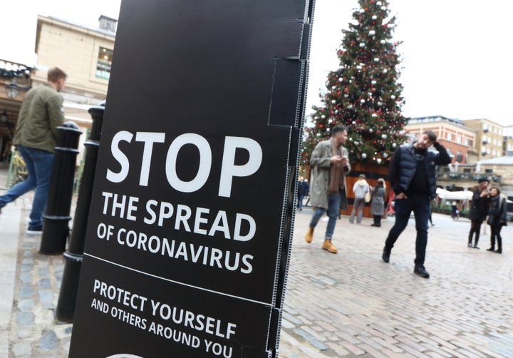 A 'Stop the spread of Coronavirus' sign seen in Covent Garden. 