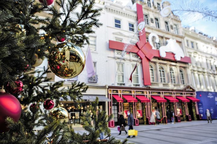 A view of a Christmas tree on Old Bond Street. 