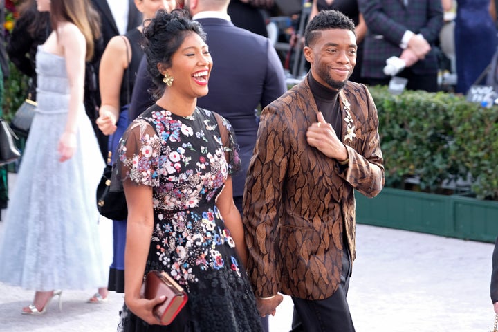 Taylor Simone Ledward and Chadwick Boseman attending the 25th annual Screen Actors&nbsp;Guild Awards in 2019 in Los Angeles.