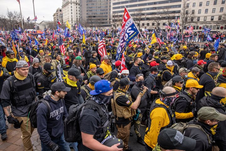 Proud Boys during a rally for Donald Trump in Washington, DC, December 12, 2020. 