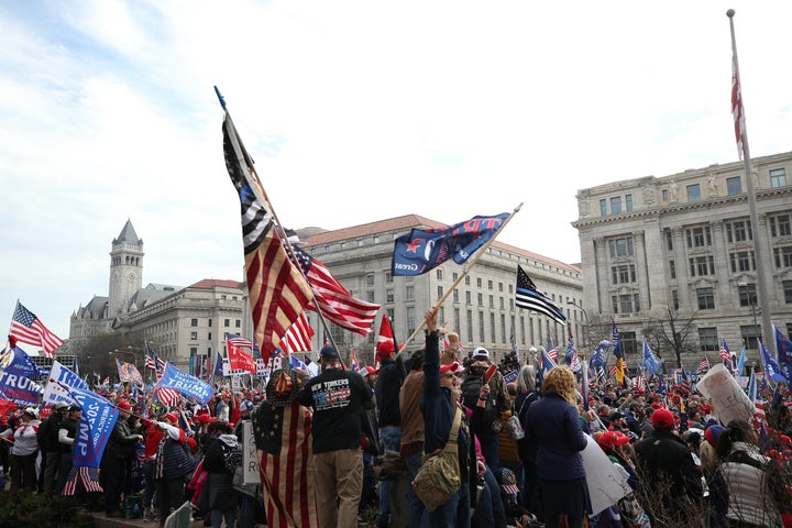 Pro-Trump protesters gathered during the "Million MAGA March" from Freedom Plaza to the US Capitol in Washington, DC, United