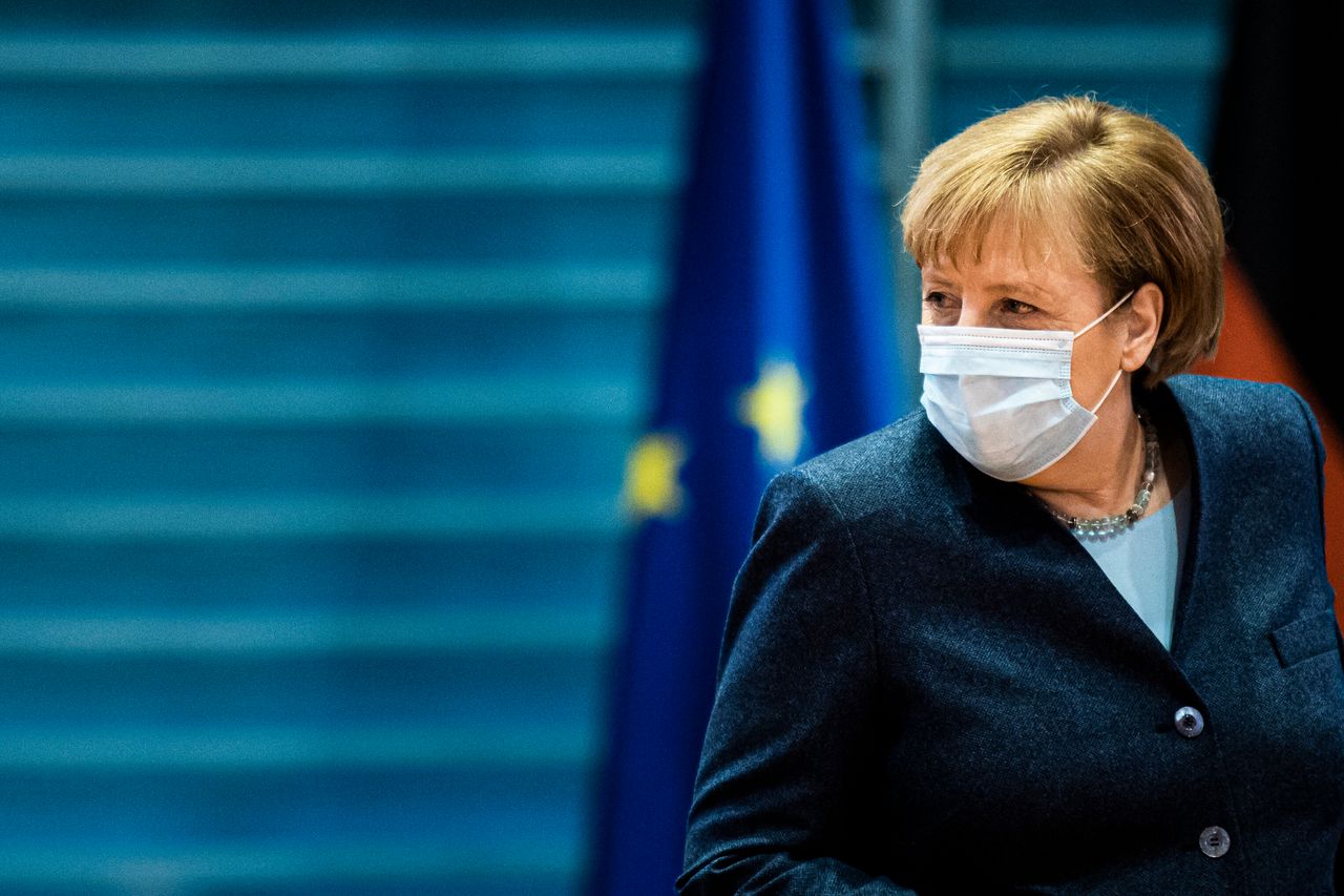 German chancellor Angela Merkel, pictured on Wednesday, has warned on that January and February would be very tough months. Rules will be eased at Christmas so one household can gather with four close family members.