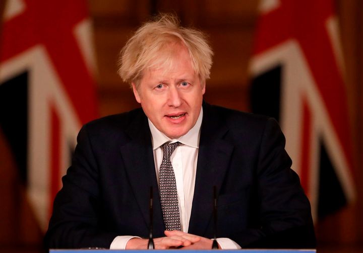 Britain's Prime Minister Boris Johnson speaks during a virtual press conference inside 10 Downing Street in central London on December 16, 2020.
