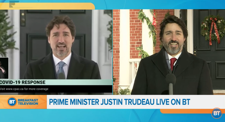 Prime Minister Justin Trudeau is interviewed on Breakfast Television on Dec. 16, 2020.