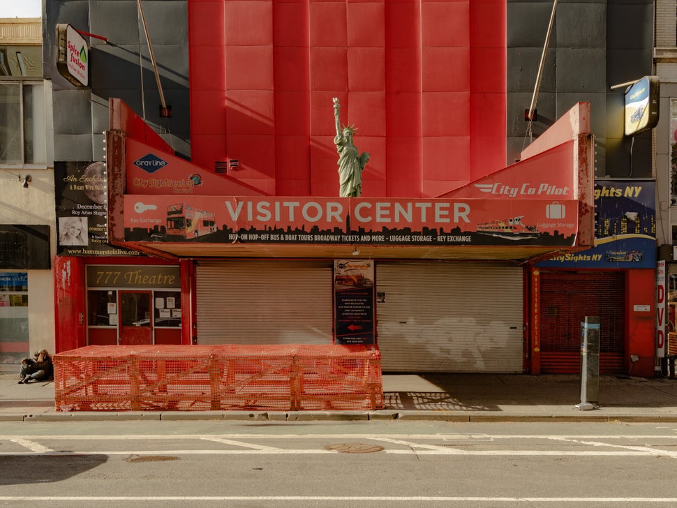 A closed-down visitor center on Eighth Avenue in Manhattan.