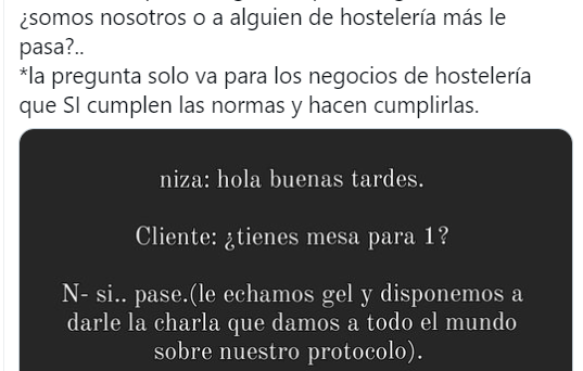 Captura del tuit del restaurante Niza.