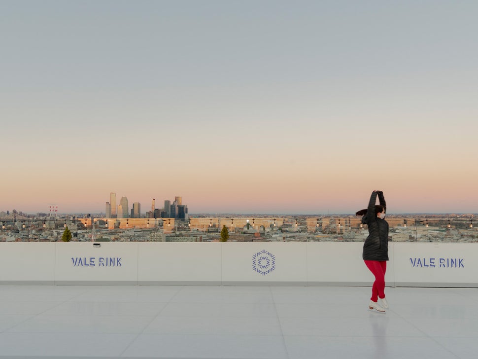 The skating rink on the roof of The William Vale hotel in Williamsburg, Brooklyn.