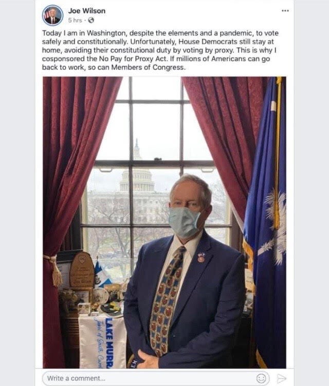 Rep. Joe Wilson (R-S.C.) deleted this Facebook post after receiving a positive COVID-19 diagnosis. 