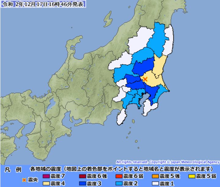 茨城県で震度4