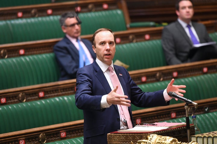 Health secretary Matt Hancock in the House of Commons